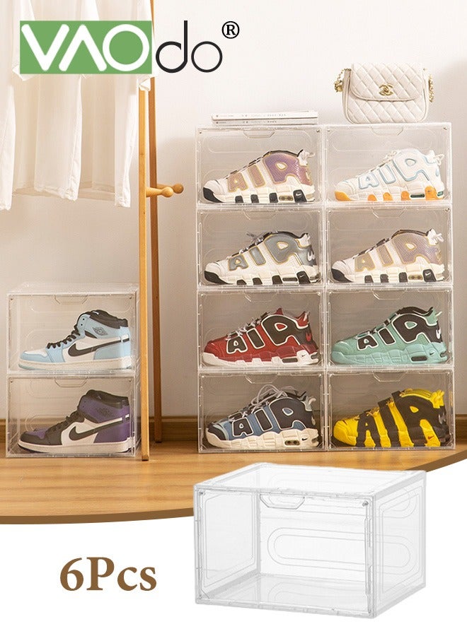 VAOdo 6 Pack Clear Shoe Boxes Stackable,Shoe Storage Boxes for Closet,Sturdy Shoe Box Storage Containers with Clear Door,Sneaker Storage,Easy to Assemble,Fit Up to Size 46 - Image 1