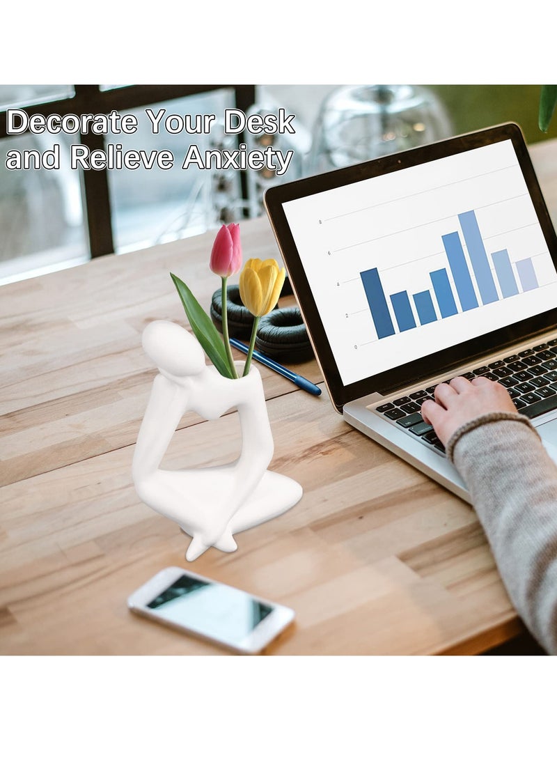 SYOSI مزهرية سيراميك بيضاء مزهرية زهور جافة مزهرية عشب البامباس فكرة هدية مناسبة للعديد من المشاهد مزهرية ديكور منزلي إنسانية ملحقات منزلي بسيط ديكور غرفة المعيشة المكتب لترتيبات الزهور - Image 4