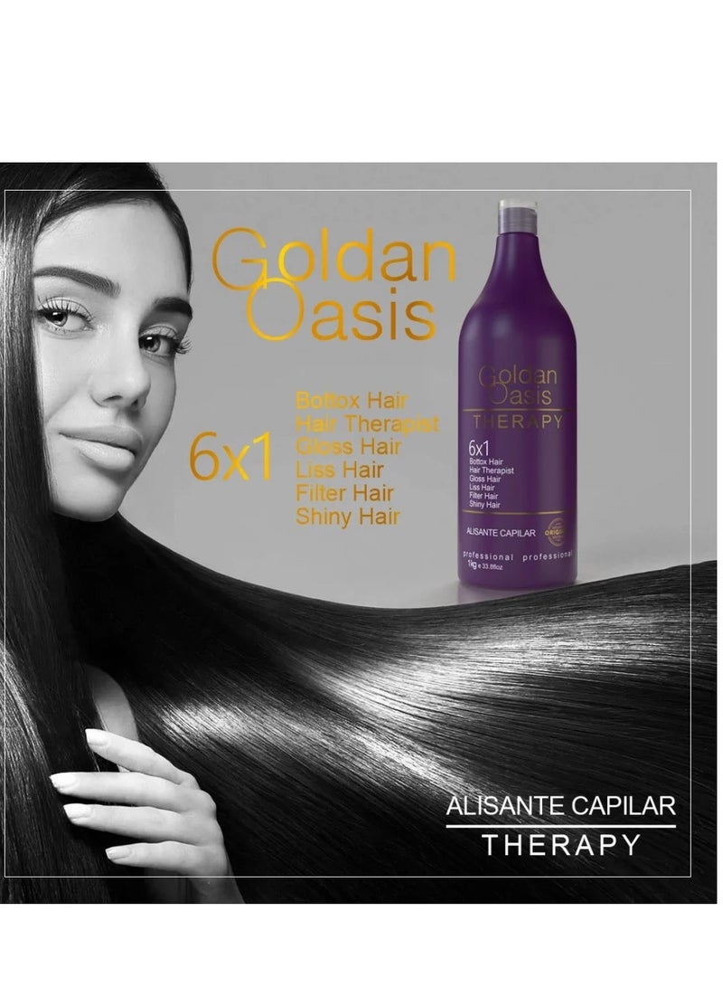 Golden Oasis Protein Therapy Brazilian Hair Smoothing Treatment Formaline Free - (Straightening - Treatment - Nourishment - Shine ) 6x1ml 300ml