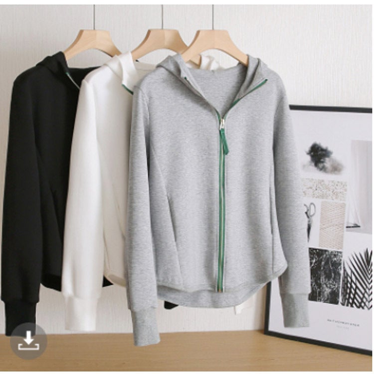Slimming Zip-up Hoodie Womens Spring Jacket White - Image 4