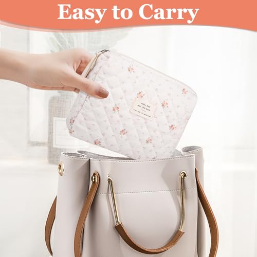 Gosect Floral Makeup Bag, Small Cosmetic Bag for Women Girls, Cute Cotton Makeup Bag, Quilted Makeup Bags, Flower Travel Toiletry Organizer Bag(Rose Pattern) - Image 4