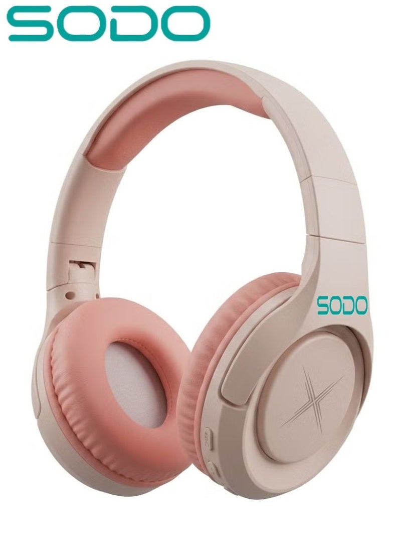 سودو سماعات رأس لاسلكية SD-1017 فوق الأذن بتقنية بلوتوث 5.1 مع ميكروفون وفتحة بطاقة TF وإضاءة RGB - وردي - Image 1
