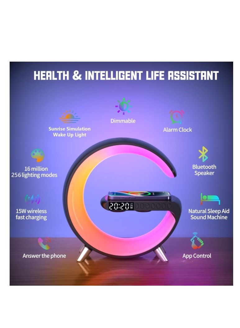 Techie Multifunctional Alarm Clock Night Light Wireless Charging Bluetooth Speaker Smart APP Control - Image 2