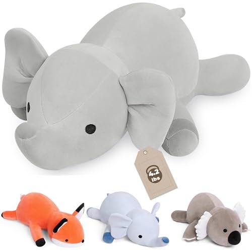 OurHonor 42lbs 24in Elephant Weighted Stuffed Animals Weighted Plush Gifts for Kids Adults Girls and BoysGrey - Image 1