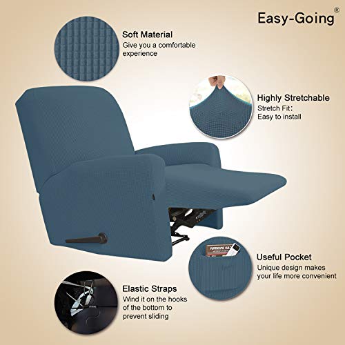Easy-Going Recliner Stretch Sofa Slipcover Sofa Cover 4-Pieces Furniture Protector Couch Soft with Elastic Bottom,Polyester Spandex Jacquard Fabric Small Checks(Recliner,Bluestone) - Image 3