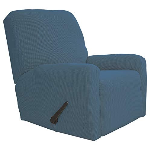 Easy-Going Recliner Stretch Sofa Slipcover Sofa Cover 4-Pieces Furniture Protector Couch Soft with Elastic Bottom,Polyester Spandex Jacquard Fabric Small Checks(Recliner,Bluestone) - Image 1