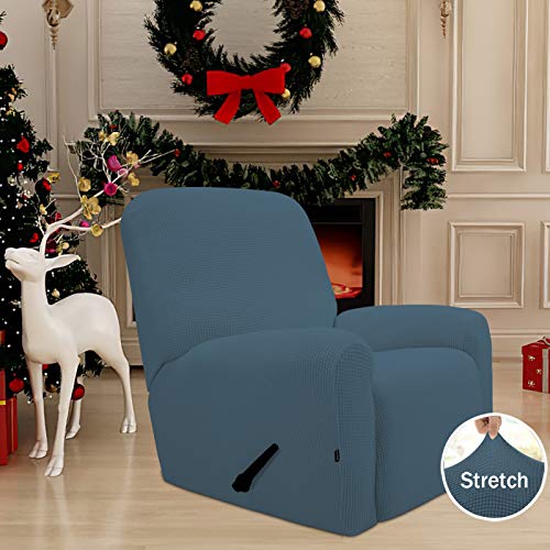 Easy-Going Recliner Stretch Sofa Slipcover Sofa Cover 4-Pieces Furniture Protector Couch Soft with Elastic Bottom,Polyester Spandex Jacquard Fabric Small Checks(Recliner,Bluestone) - Image 2