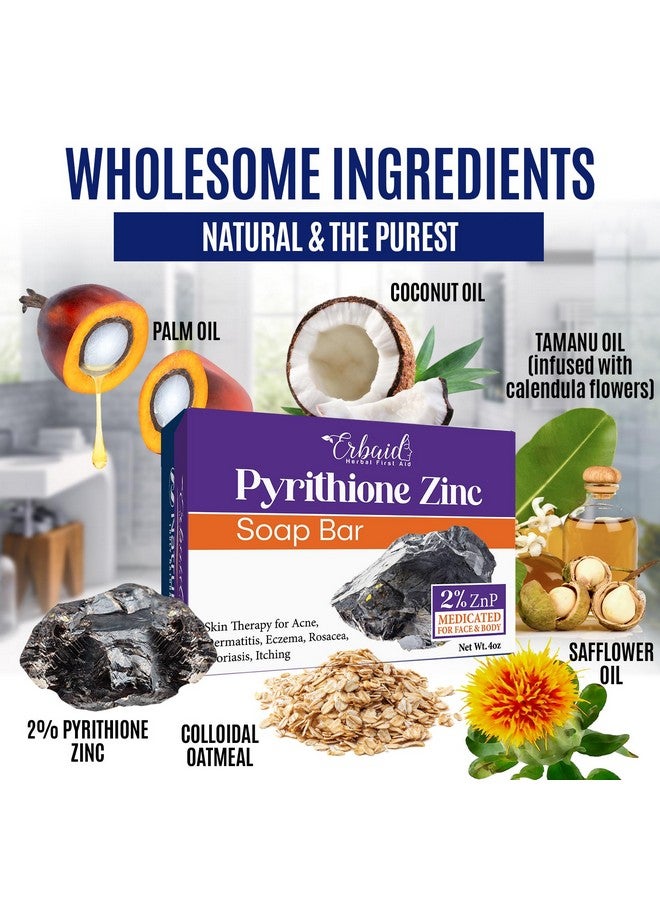 Pyrithione Zinc Soap Bar For Face & Body, 4Oz | 2% Znp Bar Soap Skin Repair Cleanser For Acne, Rosacea, Eczema, Dermatitis, Psoriasis, Itching | Cleansing, Calming Zinc Facial Wash Made In Usa