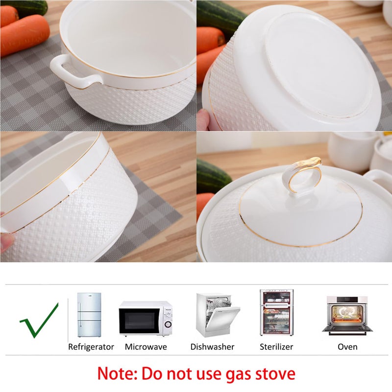 LAAMMIAM White Soup Tureen with Gold Design,Double Handle Soup Serving Bowl with Lid and Ladle Bone China Tableware,3.2L - Image 4