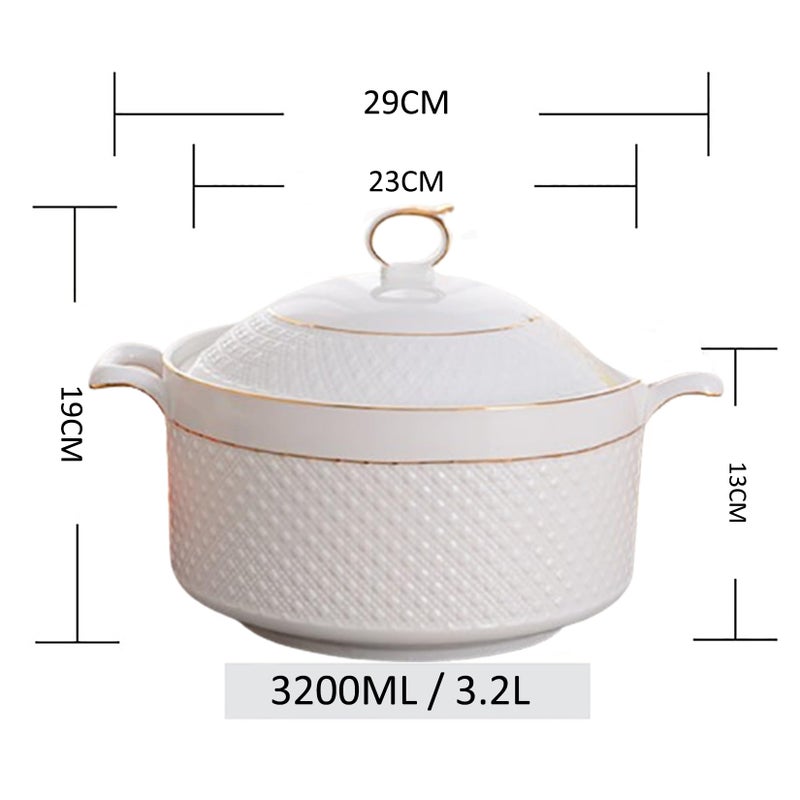 LAAMMIAM White Soup Tureen with Gold Design,Double Handle Soup Serving Bowl with Lid and Ladle Bone China Tableware,3.2L - Image 5