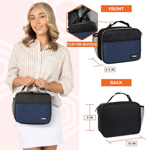 opux Insulated Lunch Bag Kids, Lunch Box for School Boy Girl, Leakproof Small Reusable Compact Soft Mini Cooler Bag, Toddler Small Lunch Boxes Kit Pail with Front Side Pockets (Navy) - Image 2
