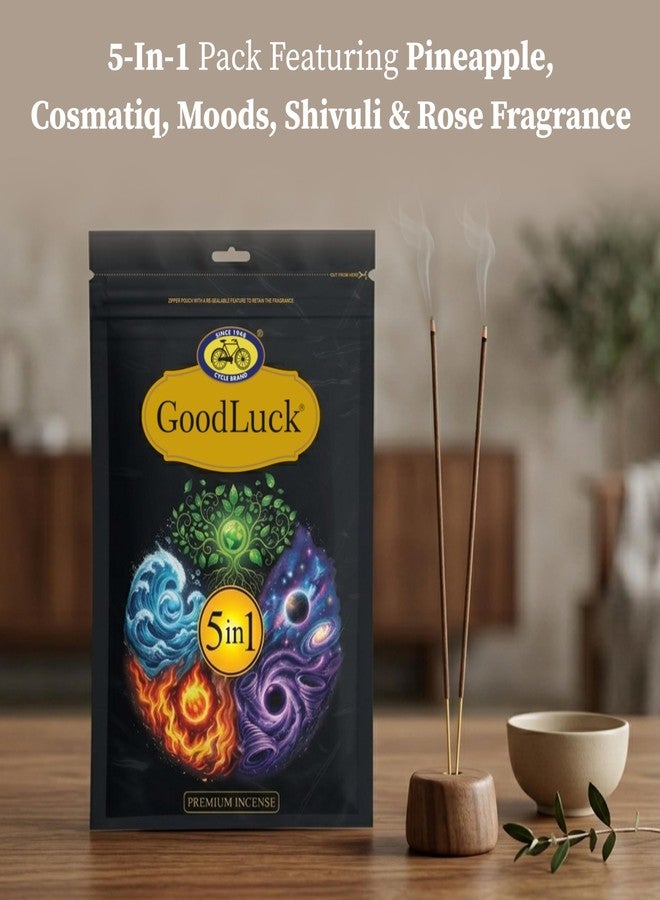 Cycle Pure GoodLuck 5-in-1 Agarbatti (450g) | Premium Incense with Fruity, Floral & Classic Fragrances (Pineapple, Rose, Shivuli, Cosmatiq, Moods) | Long Lasting Aroma | Ideal for Pooja & Home - Image 2
