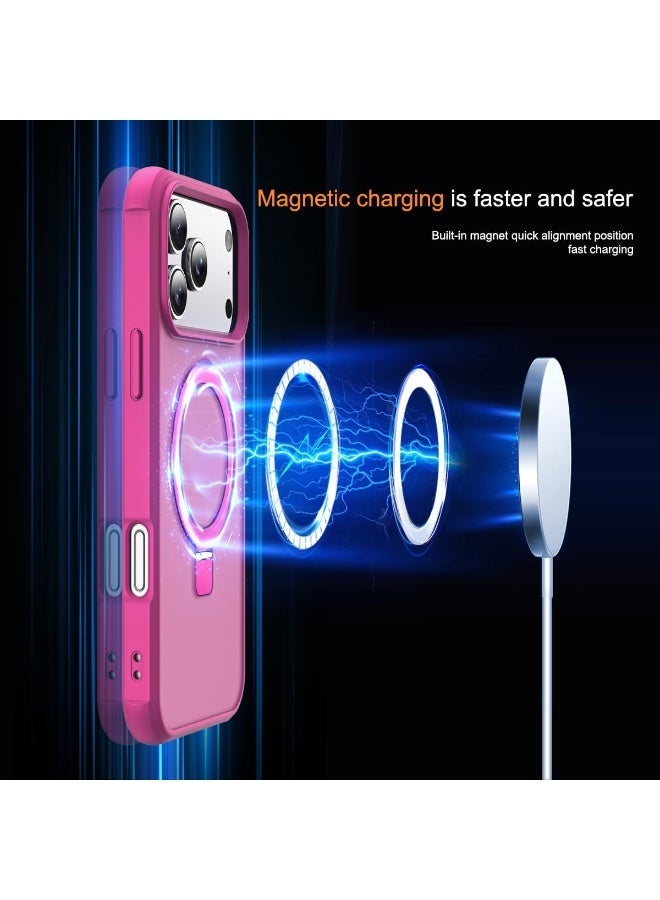 جراب متوافق مع iPhone 17 Pro Max مع حامل مغناطيسي غير مرئي، جراب شفاف بدرجة عسكرية لهاتف iPhone 17 ProMax مقاس 6.9 بوصة [متوافق مع Mag-Safe] [شعور قبضة رائع]، وردي - Image 5