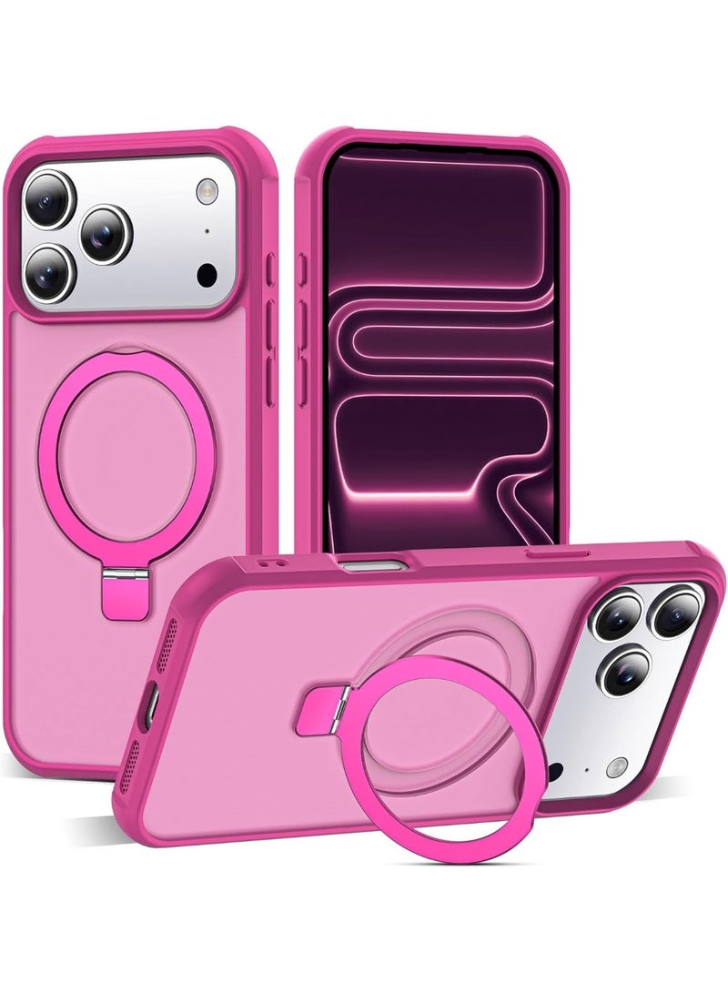 جراب متوافق مع iPhone 17 Pro Max مع حامل مغناطيسي غير مرئي، جراب شفاف بدرجة عسكرية لهاتف iPhone 17 ProMax مقاس 6.9 بوصة [متوافق مع Mag-Safe] [شعور قبضة رائع]، وردي - Image 1