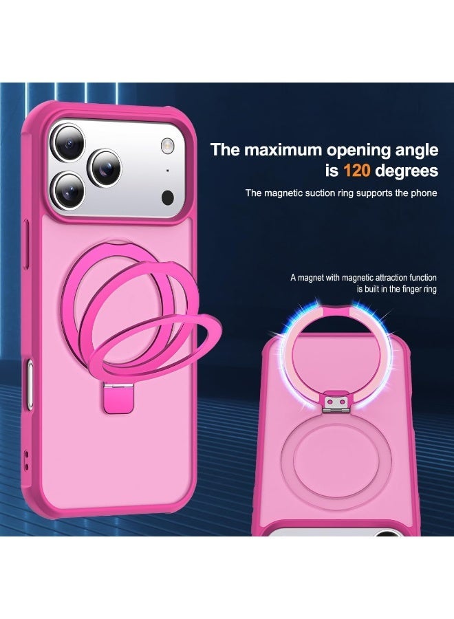 جراب متوافق مع iPhone 17 Pro Max مع حامل مغناطيسي غير مرئي، جراب شفاف بدرجة عسكرية لهاتف iPhone 17 ProMax مقاس 6.9 بوصة [متوافق مع Mag-Safe] [شعور قبضة رائع]، وردي - Image 2