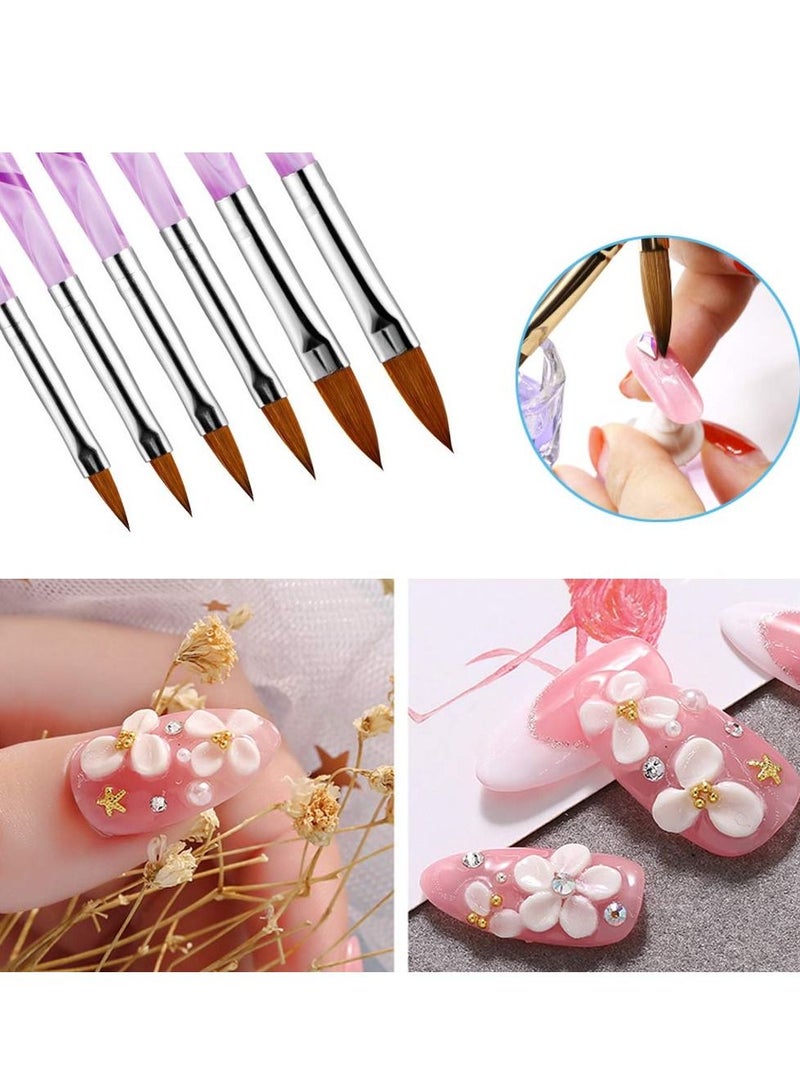 Excefore 2Pcs Nail Art Dappen Dish with 6Pcs Acrylic Nail Brush Set, Acrylic Liquid Powder Styling Tool, Mini Glass Nail Cup with Lid Glass Crystal Bowl Acrylic UV Gel DIY Brush Nail Crystal Cup Set - Image 3