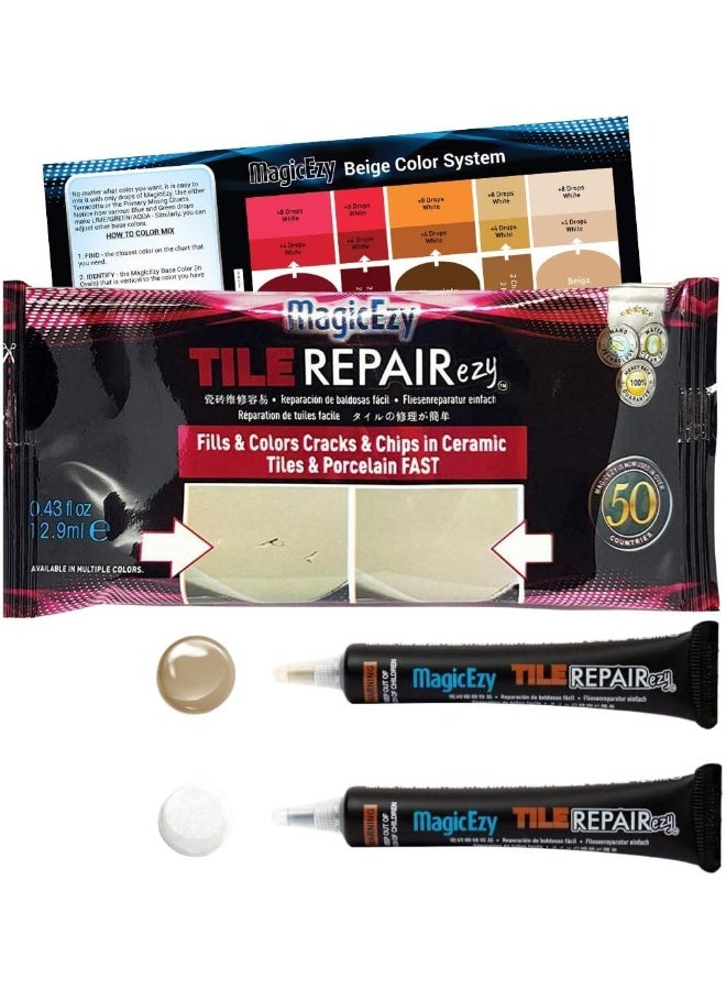 MagicEzy Tile Repairezy - (Beige/White Kit) Ceramic Floor Tile Repair Kit - Super Strong Tile Gap Filler - Fix Cracks, Chips, Holes Fast.  - Image 1