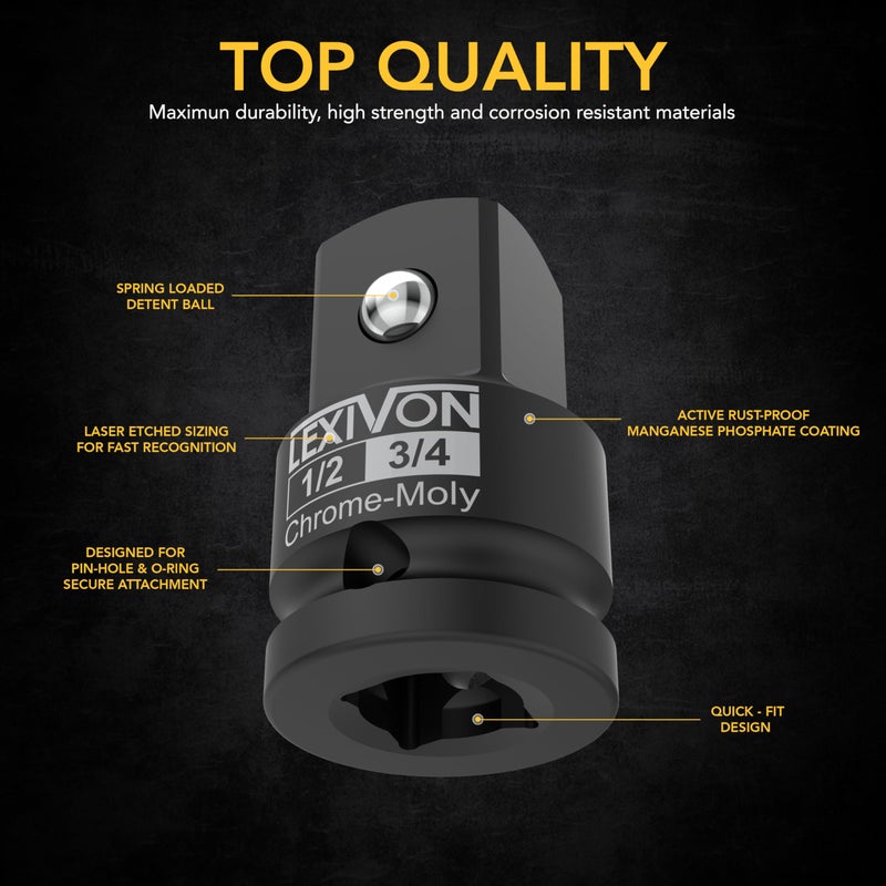 LEXIVON 1/2-Inch Impact Socket Adapter, 1/2" Female x 3/4" Male Increaser | Chrome-Molybdenum alloy steel = Fully Impact Rated (LX-401) - Image 2