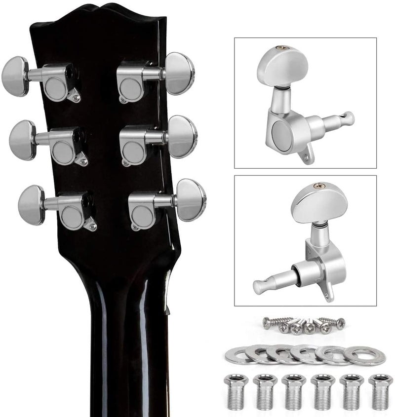 MUSTANG 1 Left + 1 Right Sealed Guitar Tuning Pegs for Acoustic & Electric Guitar | Chrome Machine Heads Tuners | Universal Guitar Parts Replacement | Zinc Alloy Anti-Rust Design - Image 3