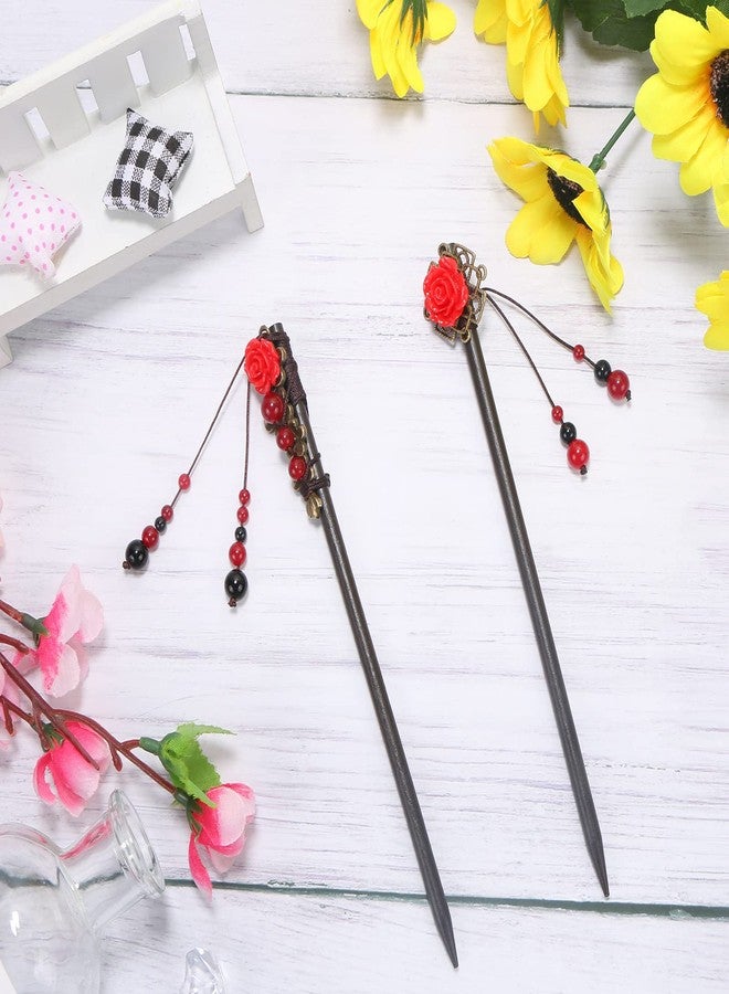Dremisi 2 Pieces Hair Stick, Retro Wooden Hair Stick, Vintage Flower Hairpin, Handmade Hair Stick for Women Long Hair, Chinese Hair Chopstick, Japanese Hair Accessories - Image 4