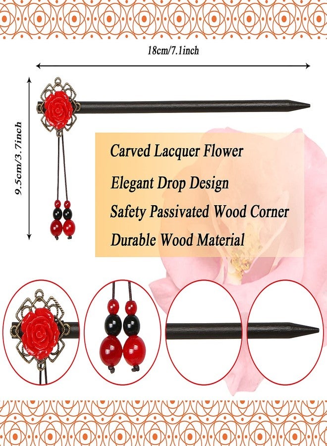 Dremisi 2 Pieces Hair Stick, Retro Wooden Hair Stick, Vintage Flower Hairpin, Handmade Hair Stick for Women Long Hair, Chinese Hair Chopstick, Japanese Hair Accessories - Image 3