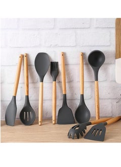 SYOSI Silicone Cooking Utensils Kitchen Utensil Set, 12 PCS Wooden Handle Nontoxic BPA Free Silicone Spoon Spatula Turner Tongs Kitchen Gadgets Utensil Set for Nonstick Cookware with Holder  - Image 5