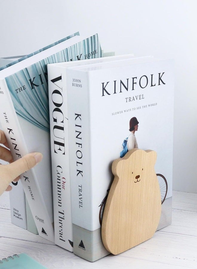 Book Ends Shelf, 1 Pairs Wood Bookends, Heavy Duty Book Holders, Wooden Book Stopper, Anti Slip Book Stand Holder, for Home, Office, School, Library - Image 3