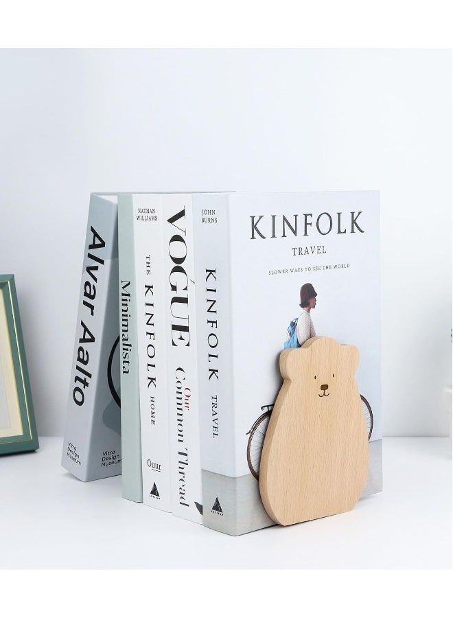 Book Ends Shelf, 1 Pairs Wood Bookends, Heavy Duty Book Holders, Wooden Book Stopper, Anti Slip Book Stand Holder, for Home, Office, School, Library - Image 2