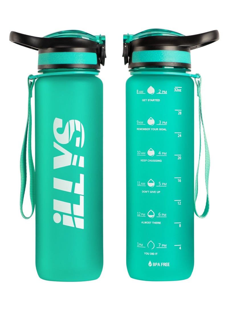 Generic Sports Water Bottle 1L or 32oz with Motivational Time Marker Straw Strainer Tritan Plastic BPA Free Bottles for kids Fitness Gym Office School Outdoor Sport and Exercise Leak Proof - Image 1