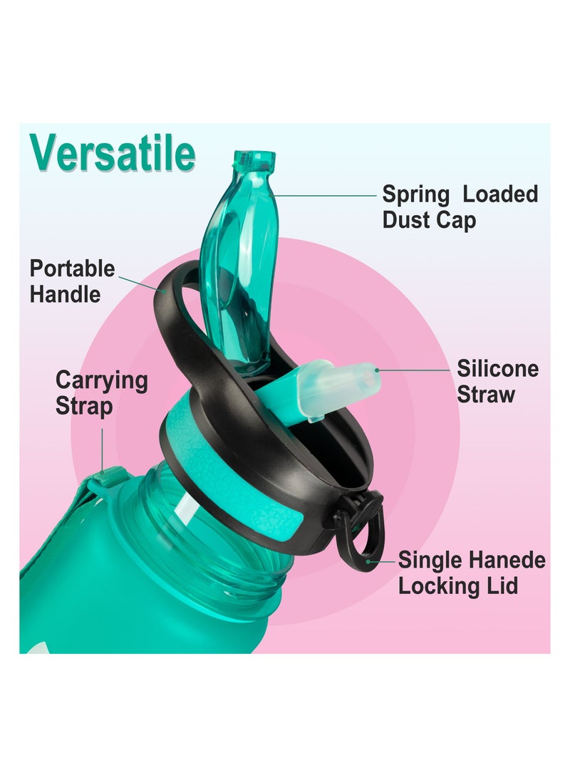 Generic Sports Water Bottle 1L or 32oz with Motivational Time Marker Straw Strainer Tritan Plastic BPA Free Bottles for kids Fitness Gym Office School Outdoor Sport and Exercise Leak Proof - Image 4