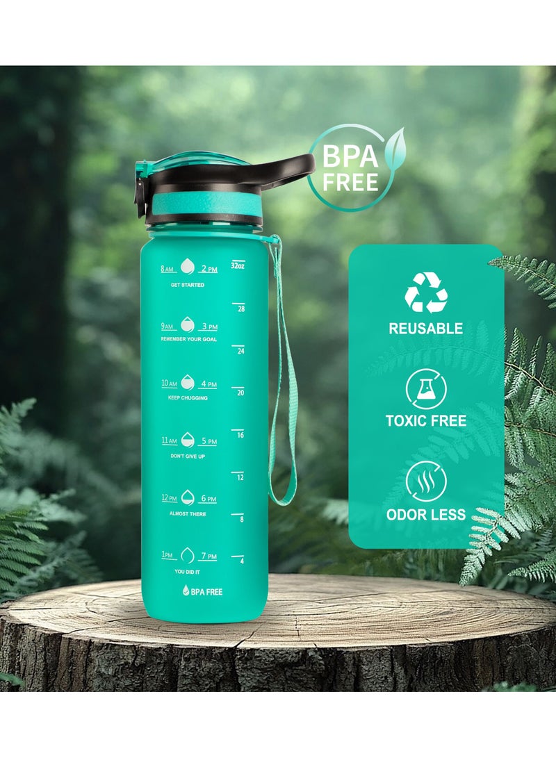 Generic Sports Water Bottle 1L or 32oz with Motivational Time Marker Straw Strainer Tritan Plastic BPA Free Bottles for kids Fitness Gym Office School Outdoor Sport and Exercise Leak Proof - Image 5