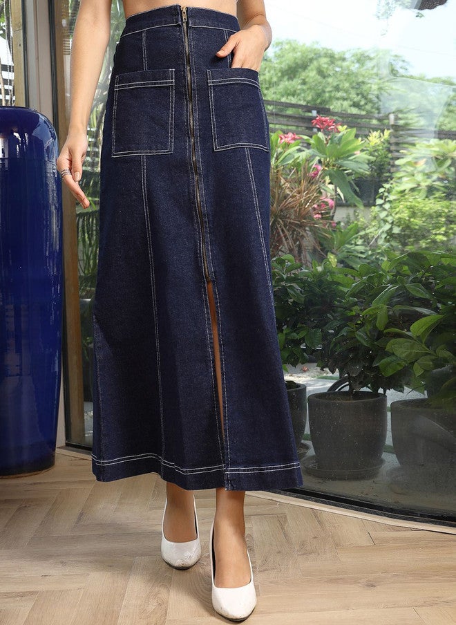 PlusS Denim A-Line Midi Skirt for Women - Image 1