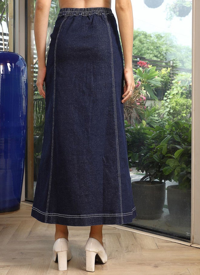 PlusS Denim A-Line Midi Skirt for Women - Image 4