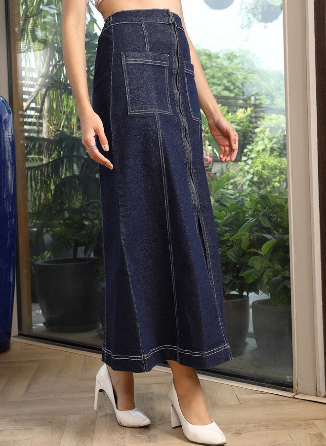 PlusS Denim A-Line Midi Skirt for Women - Image 2