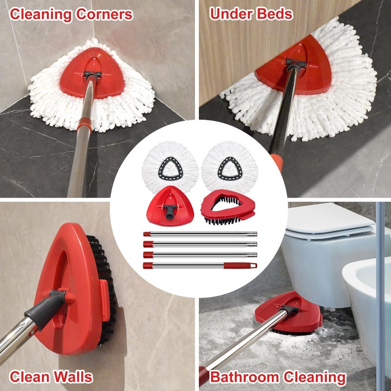 GFRED Spin Mop Handle Mop Heads Mop Base Mop Scruby Brush Replacement Sets Combo Compatible with Ocedar EasyWring 1 Tank Spin Mop System (1 Sets Stainless Steel Mop Handle +2 White Heads +1 Base +1 Brush) - Image 4