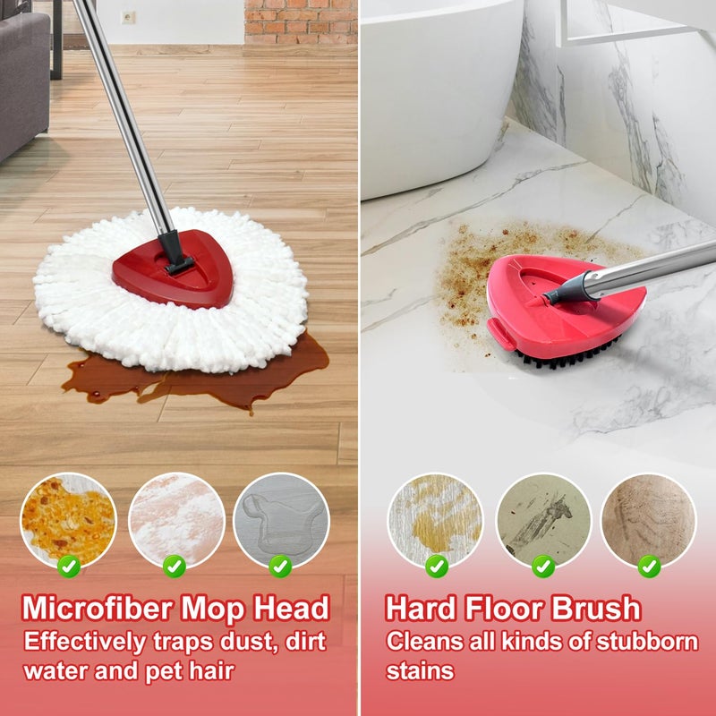 GFRED Spin Mop Handle Mop Heads Mop Base Mop Scruby Brush Replacement Sets Combo Compatible with Ocedar EasyWring 1 Tank Spin Mop System (1 Sets Stainless Steel Mop Handle +2 White Heads +1 Base +1 Brush) - Image 5