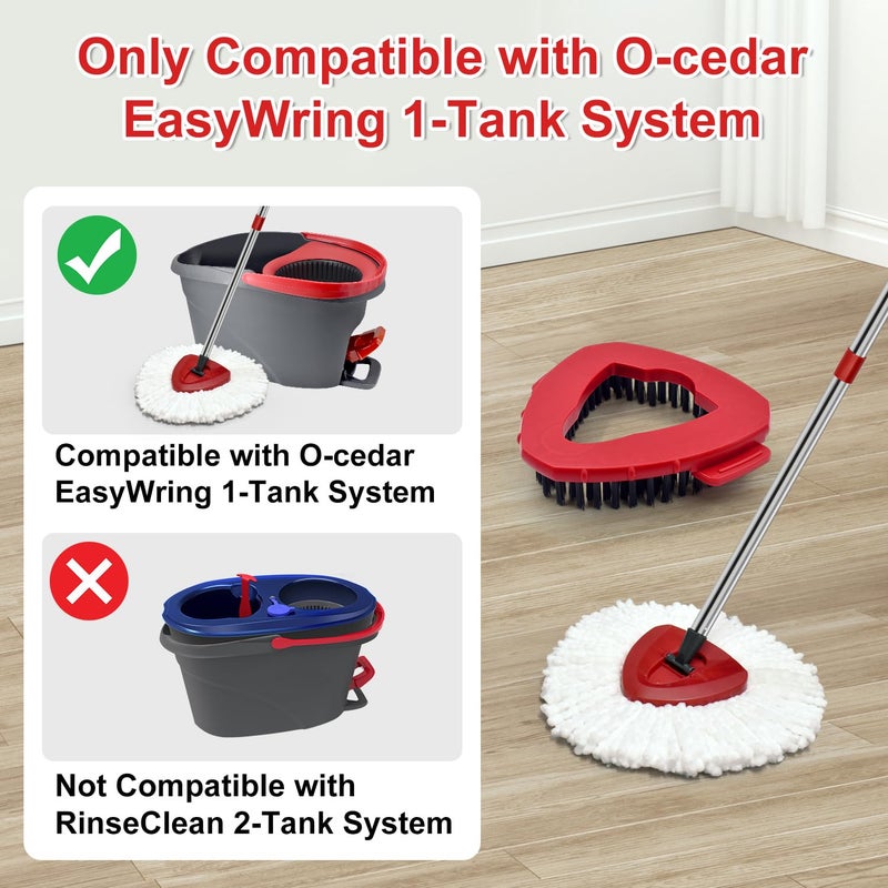 GFRED Spin Mop Handle Mop Heads Mop Base Mop Scruby Brush Replacement Sets Combo Compatible with Ocedar EasyWring 1 Tank Spin Mop System (1 Sets Stainless Steel Mop Handle +2 White Heads +1 Base +1 Brush) - Image 2