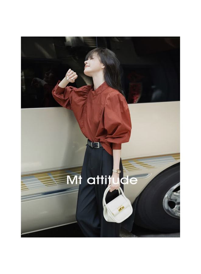 Mt Spring Soft Elegant Versatile Solid Color Pullover Long Sleeve Shirt - Image 1