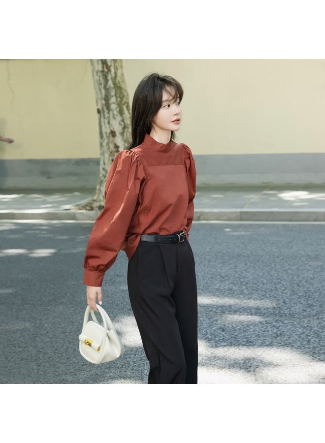 Mt Spring Soft Elegant Versatile Solid Color Pullover Long Sleeve Shirt - Image 5