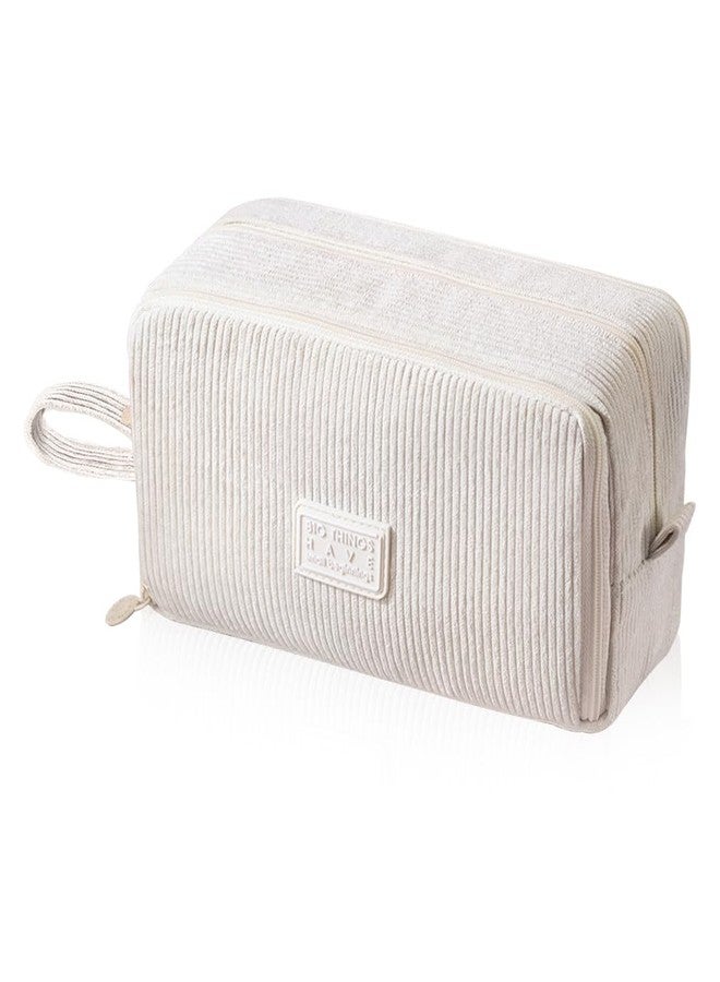 iSuperb Big Capacity Corduroy Pencil Case 3 Compartments Pen Pouch Simple Organizer Bag Large Capacity Pencil Box for Adults (Beige) - Image 1