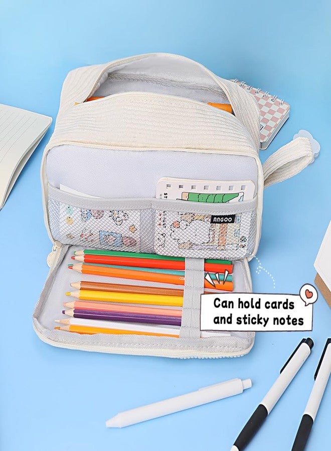 iSuperb Big Capacity Corduroy Pencil Case 3 Compartments Pen Pouch Simple Organizer Bag Large Capacity Pencil Box for Adults (Beige) - Image 4
