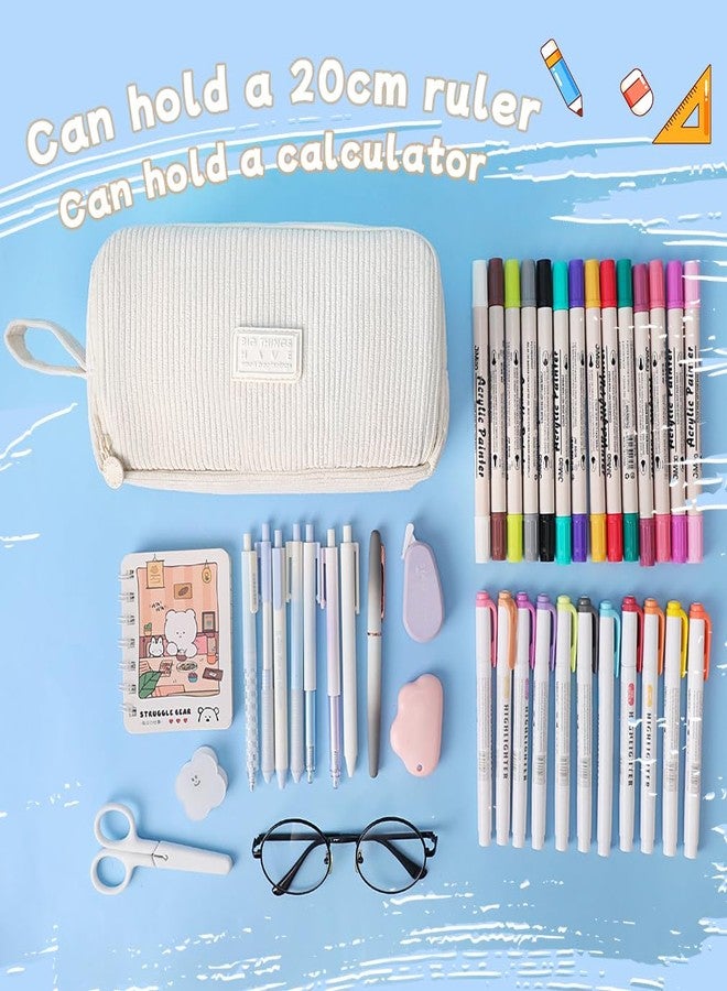 iSuperb Big Capacity Corduroy Pencil Case 3 Compartments Pen Pouch Simple Organizer Bag Large Capacity Pencil Box for Adults (Beige) - Image 3