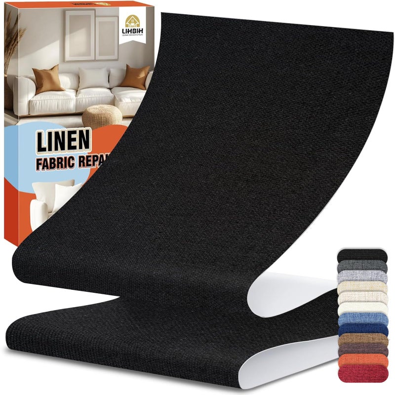 LIHBIH Linen Fabric Repair Tape 4.7x63 Inch, Self Adhesive Couch Patch Repair Fabric Tape for Furniture, Linen Patch Kit for Couch, Carpet, Upholstery, Chair, Sofa, Cushion, Bag (Black) - Image 1