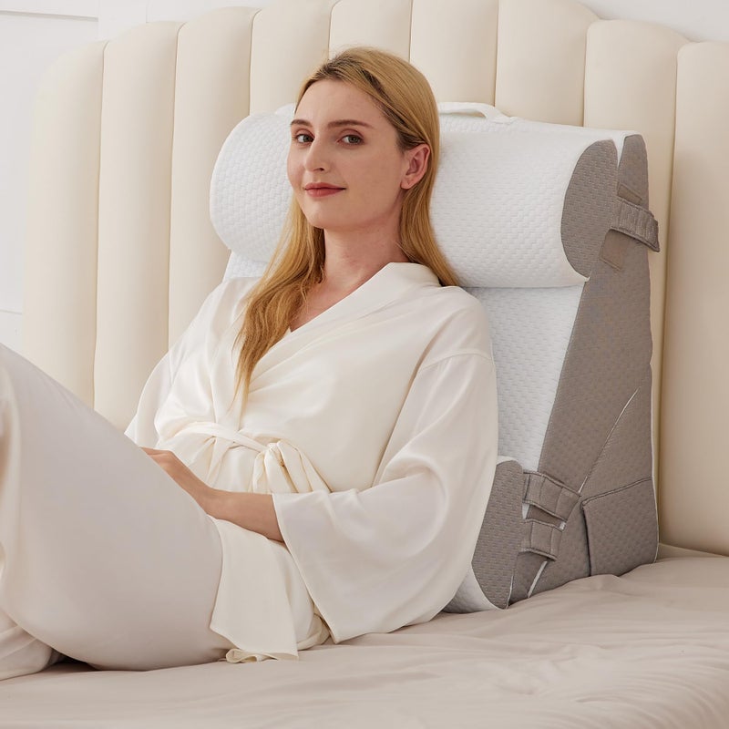 BIEEZZK 4PCS Wedge Pillow Set for After Surgery, Back Pillow for Bed Sitting up, 9&12inch Adjustable Memory Foam Bed Wedges, Pillow Wedge for Acid Reflux, Back Pain Relief, Snoring, White/Grey - Image 1