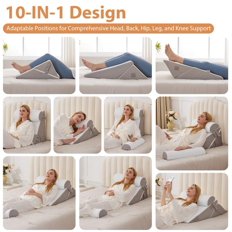 BIEEZZK 4PCS Wedge Pillow Set for After Surgery, Back Pillow for Bed Sitting up, 9&12inch Adjustable Memory Foam Bed Wedges, Pillow Wedge for Acid Reflux, Back Pain Relief, Snoring, White/Grey - Image 2