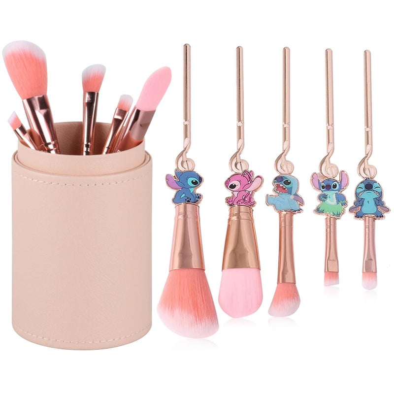 Wechip Stich Makeup Brushes Set, WeChip Anime Stich Make Up Brush Set Collection, Stich Stuff for Girls Women - 5pcs Pink - Image 1