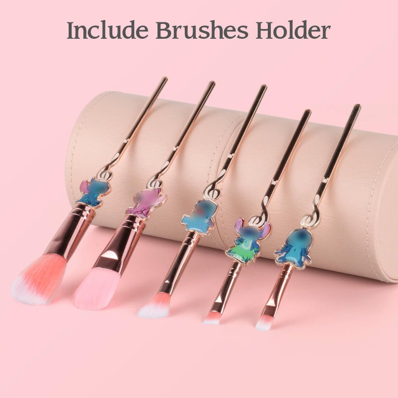 Wechip Stich Makeup Brushes Set, WeChip Anime Stich Make Up Brush Set Collection, Stich Stuff for Girls Women - 5pcs Pink - Image 3