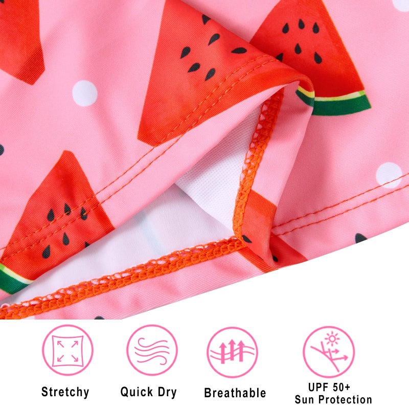 Vogseek Girls Swimsuit Two Pieces Long Sleeve UPF 50+ Bathing Suit Watermelons 9-10 Stretchy Swimwear Rashguard Sets for Vacation Kids Girl 8-10 Red Pink - Image 4