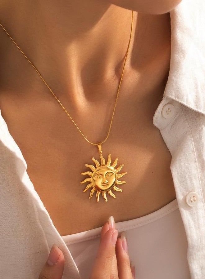 GZJOGO GZJGO Sun Pendant Necklace for Women, 14K Gold Plated Dainty Sun Necklace Cute Minimalist Diamond Necklace Jewelry Gifts for Women, Stainless Steel, No Gemstone - Image 3