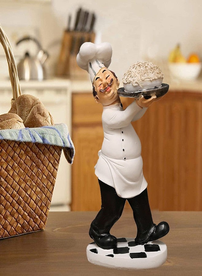 KiaoTime Chef Figurine for Kitchen Decor, Italian Chef Holding A Plate of Pasta Figurines Chef Statue for Countertop, Cabinet, Cupboard Decoration for Home Kitchen Cook Restaurant Décor - Image 2